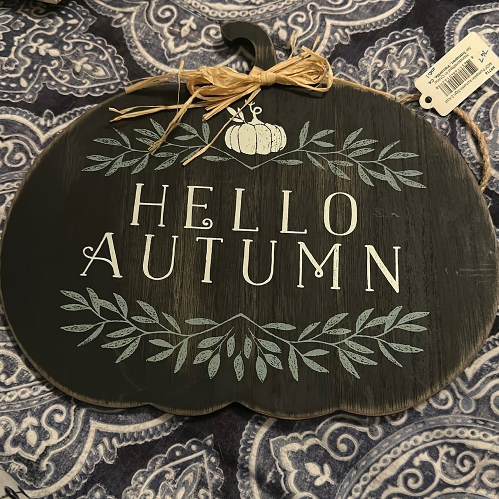Wooden hello autumn pumpkin sign